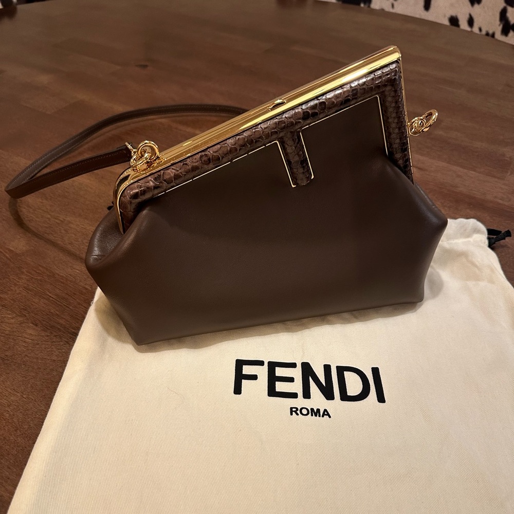FENDI FIRST SMALL BAG - VERY UNIQUE! Beige/Brown with Python - NEW CONDITION